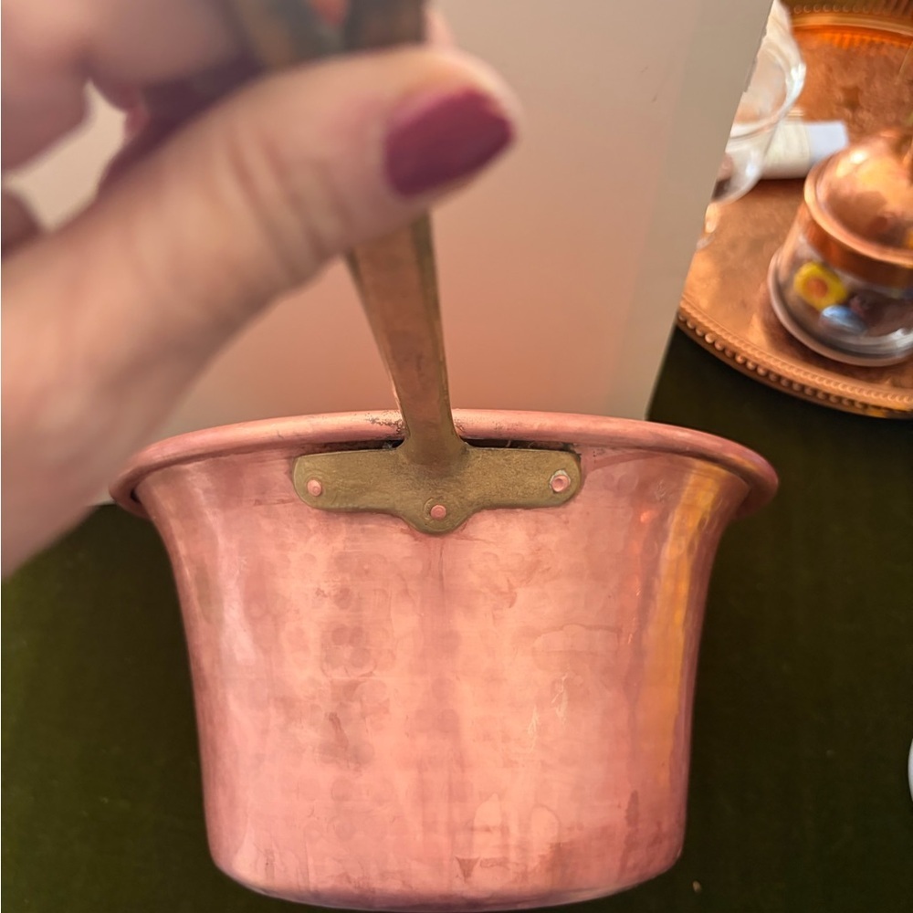 Hammered Copper Saucepan with Brass Handle - antique Italian